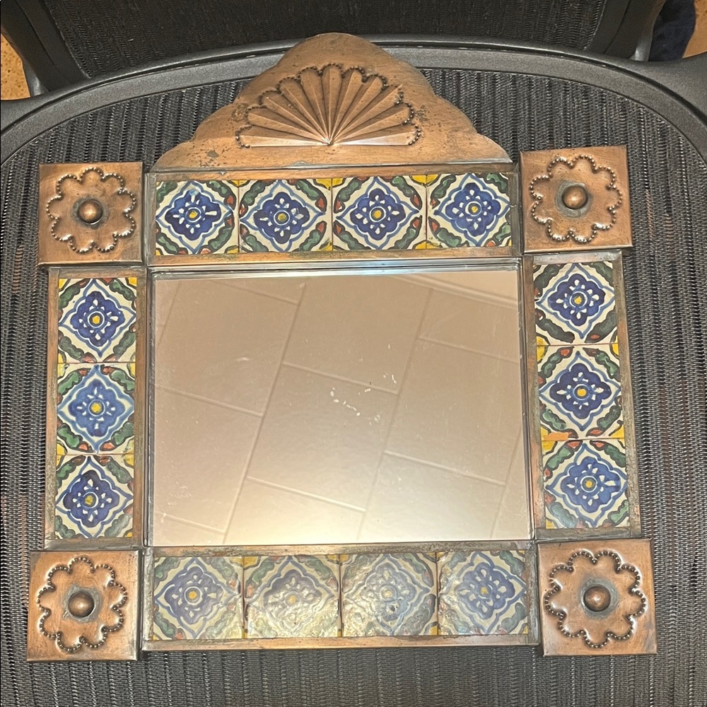 Decorative Copper and Blue Tile Mirror